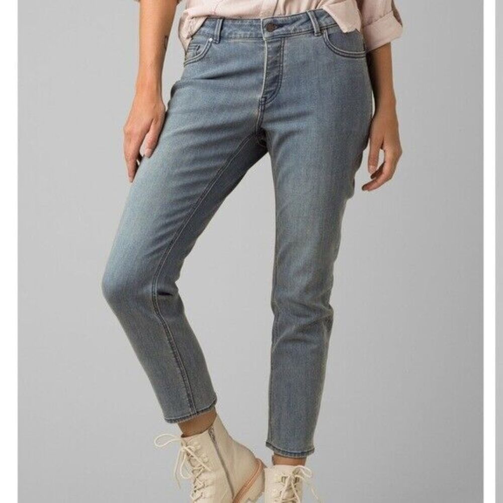 New NWT Womens 14 Prana Jeans Buxton Denim Blue Organic Performance 32 X 27 Boy